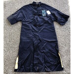 Vintage Dynasty Hong Kong Silk Caftan Robe Size Medium Navy Dressing Gown Coat